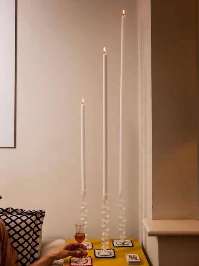 white taper candle pair