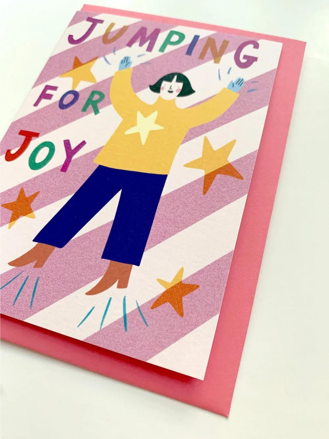 jumping for joy stars and pink stripes card