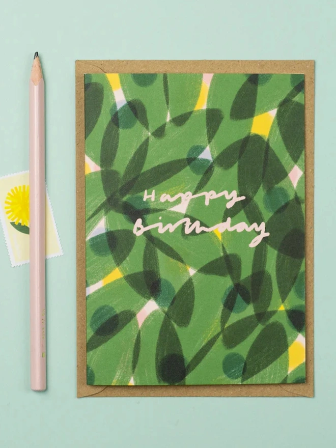 'Happy Birthday' Spots And Leaves Greeting Card