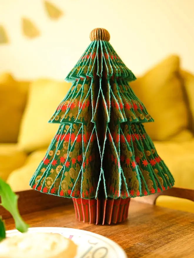 Fir tree honeycomb green and red christmas colours