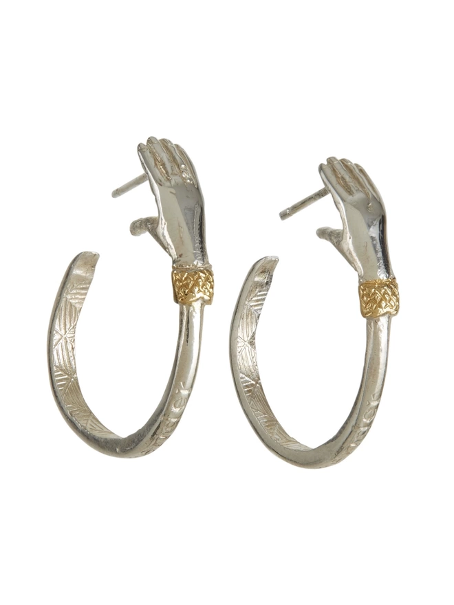 silver with gold plate highlighst hoops