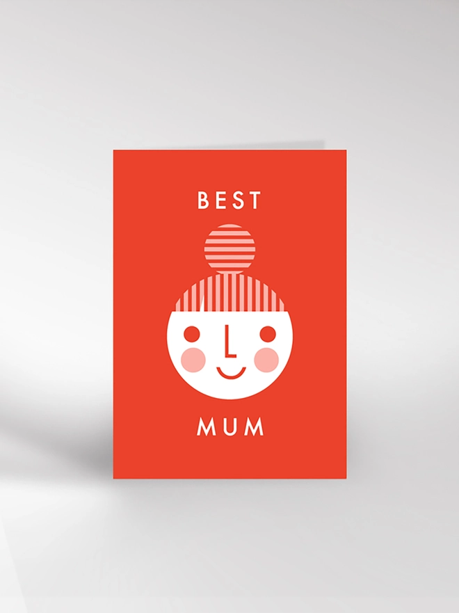 Mother's Day card with an illustrated smiling face and saying 'Best Mum'