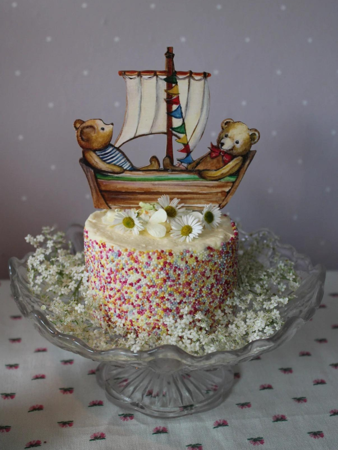 Bears In A Boat - Wooden Cake Topper