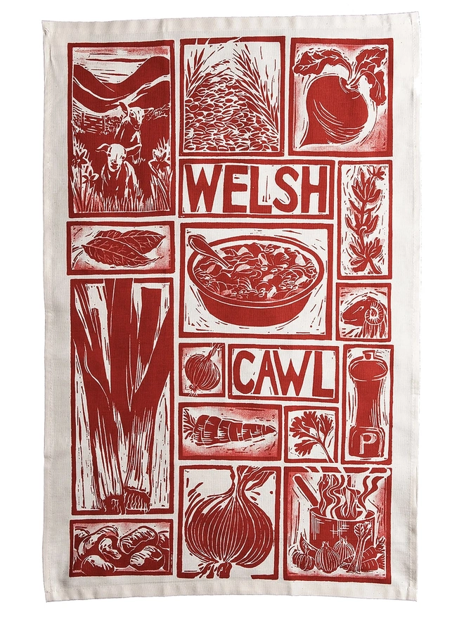 Welsh Cawl Illustrated Recipe Tea Towel