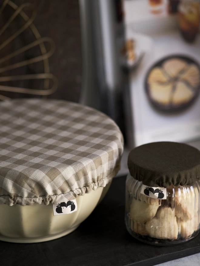 Reusable Linen Bowl Covers cottagecore style in gingham