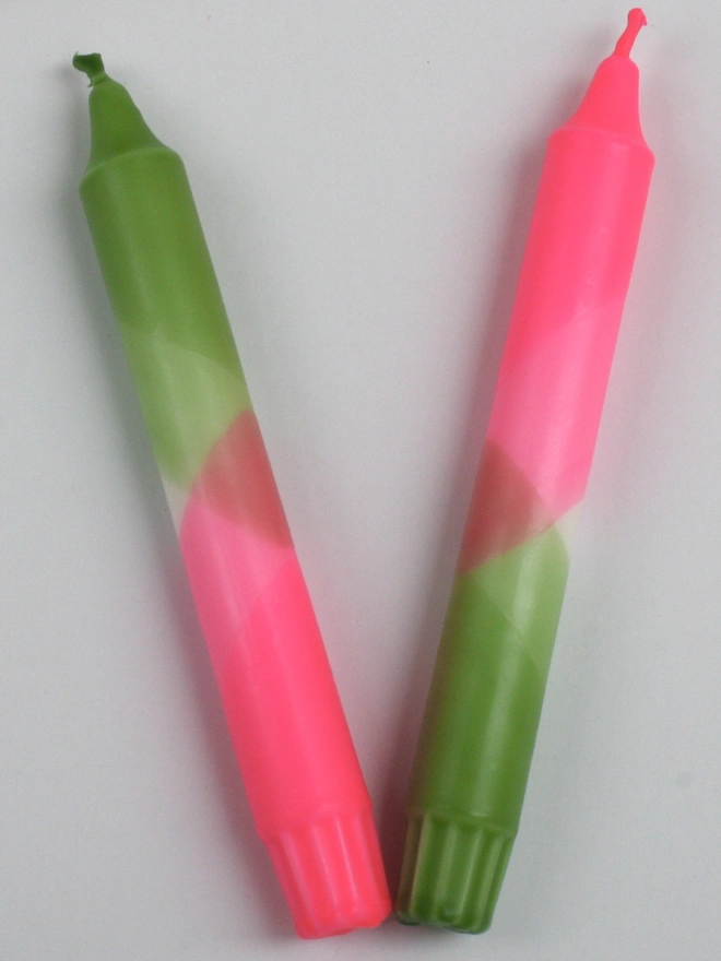 Neon Pink & Green Dip Dyed Dinner Candles (Set Of 2)