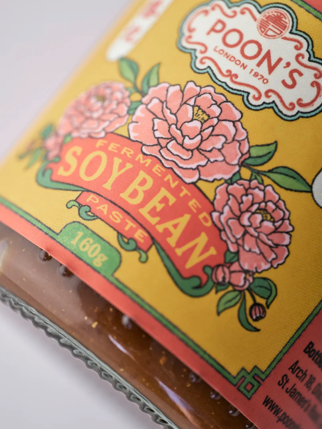 Fermented Soy Bean Paste. A closeup of the label on the jar.