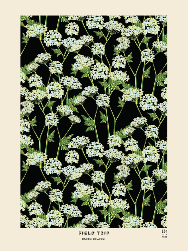 black and green floral Giclee print