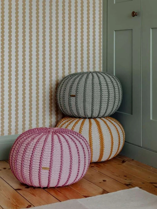 Zuri House. Small powder pink Ziggy pouffe.