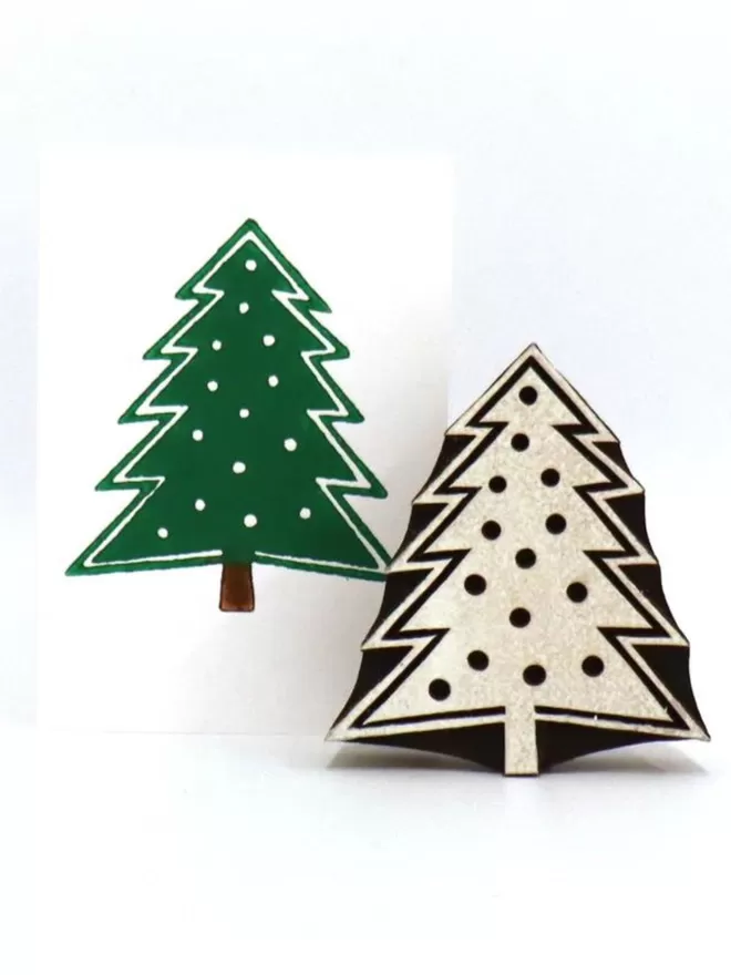 Solid Christmas Tree With Dots - Indian Printing Block