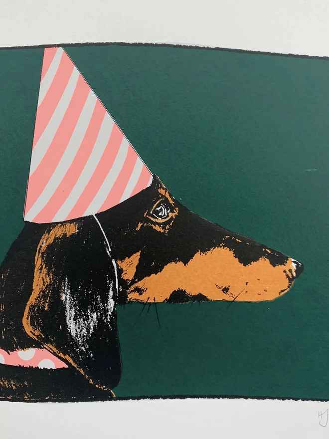 Dachshund in a Party Hat Green Screen Print 