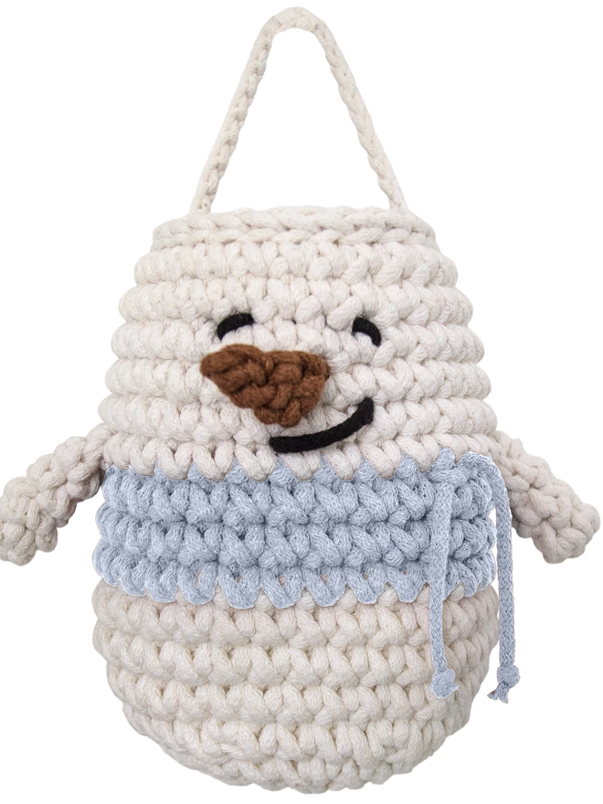 chrochet snowman hanging basket baby blue