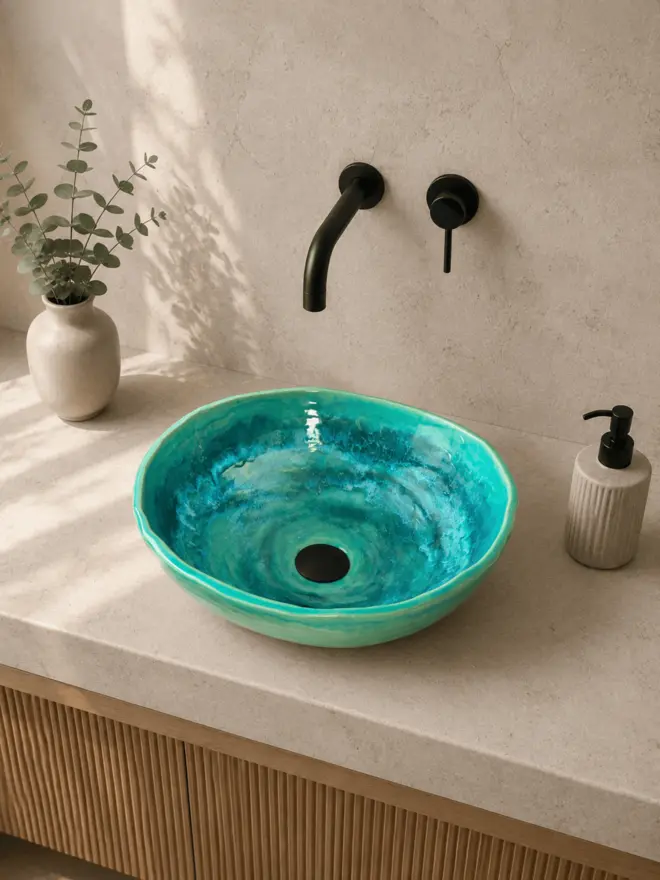 CERAMIC SCULPTURAL BATHROOM BASIN, BATHROOM SINK, JENNY HOPPS POTTERY