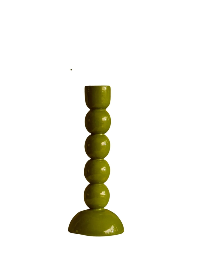 olive green wooden candlestick holder