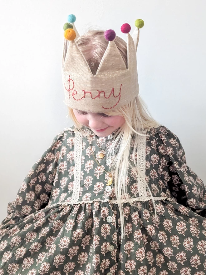 Gold Birthday crown on little girl with her name on