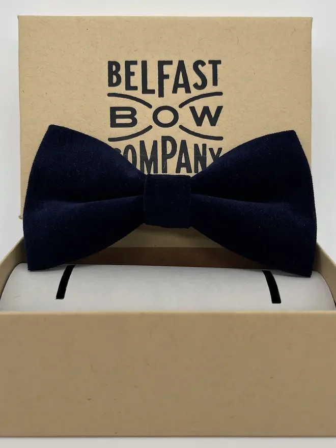 blue navy velvet handmade bow tie