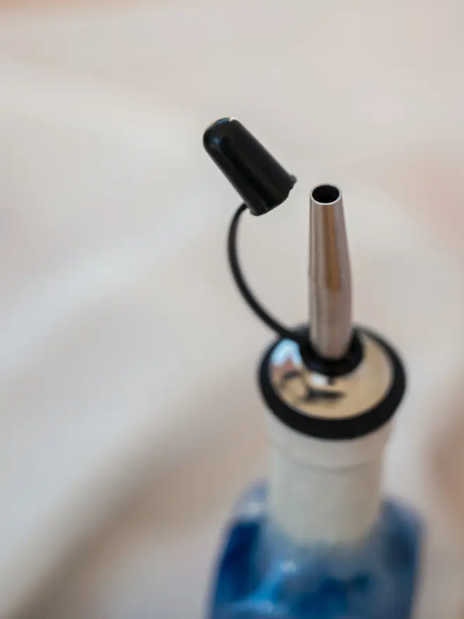 olive oil bottle. pourer bottle, ceramic oil bottle, jenny hopps pottery