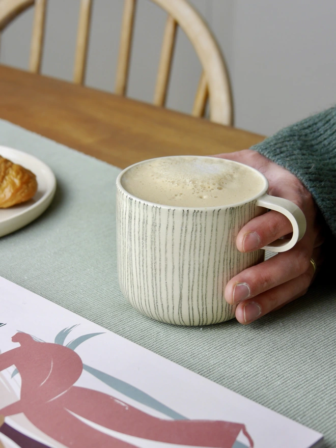 Large handmade striped mug