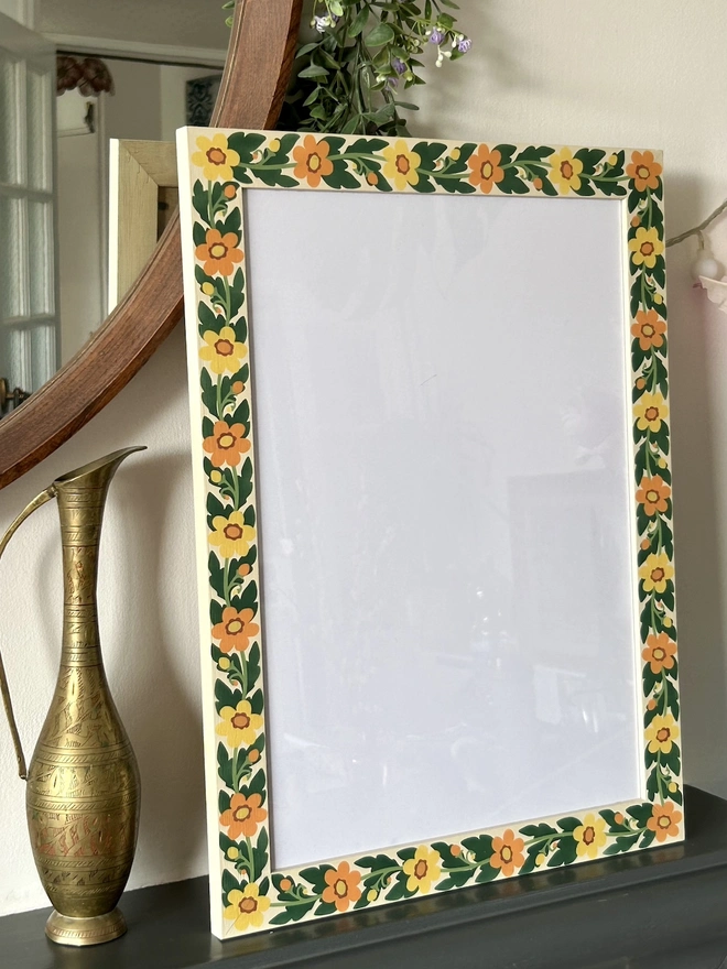 Hand Painted Yellow and Orange Flower Chain Picture Frame 