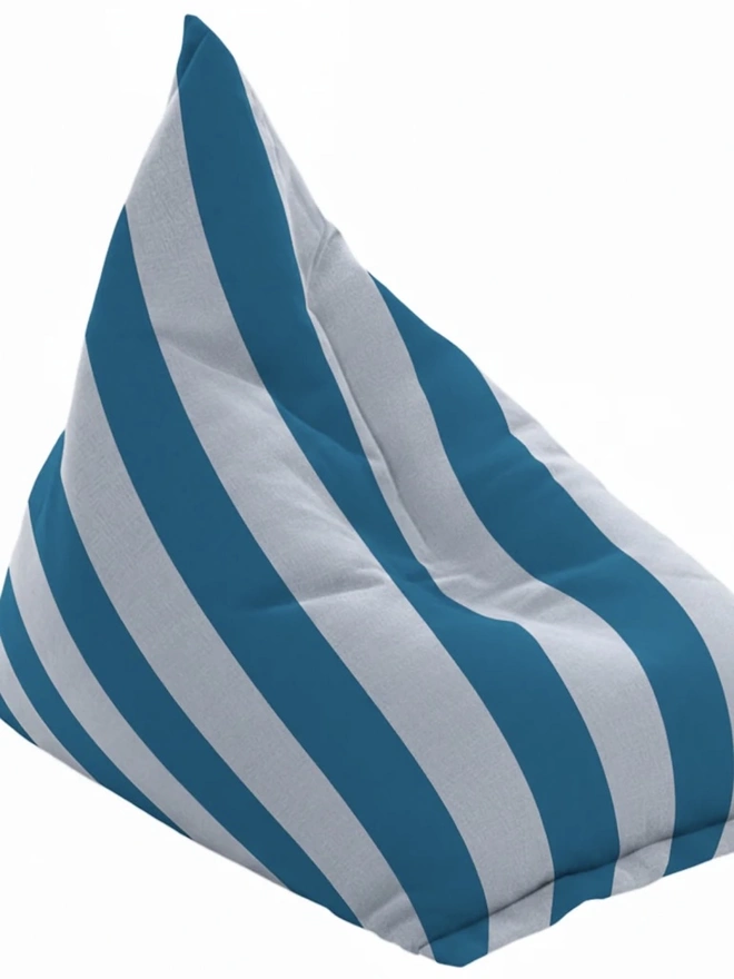 Hand Painted & Repurposed Linen Bean Bag Striped Chair, a colourful ink striped bean bag chair against a white background.