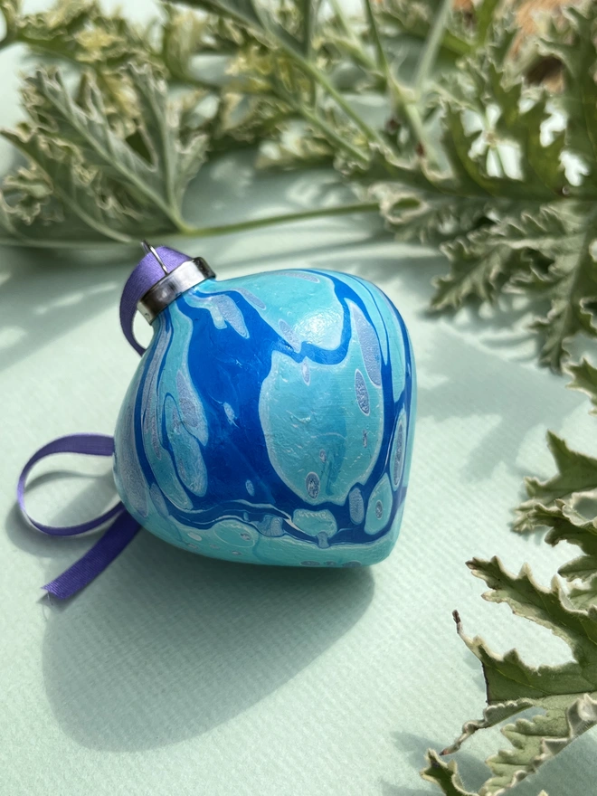 Hand-marbled tapered Christmas bauble