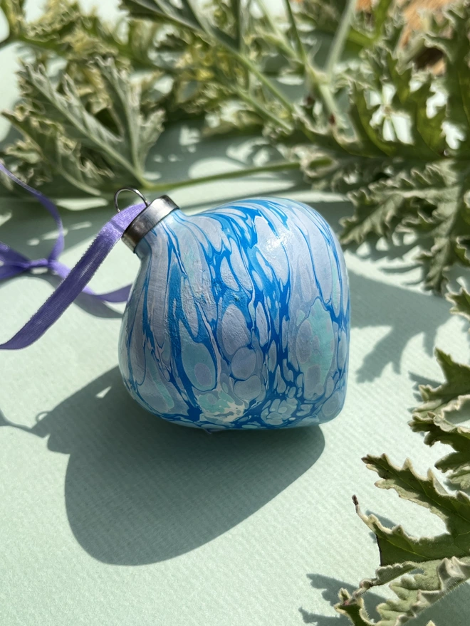 Hand-marbled tapered Christmas bauble