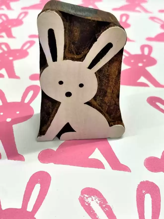 Indian Wooden Printing Block - Funky Easter Bunny