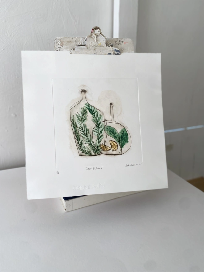 'Herb Infused' Kitchen Orientated Drypoint Print by Samantha Barnes