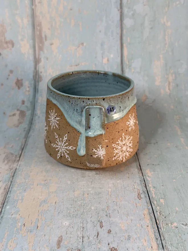 Handmade Aqua Green Snowflake Christmas Mug