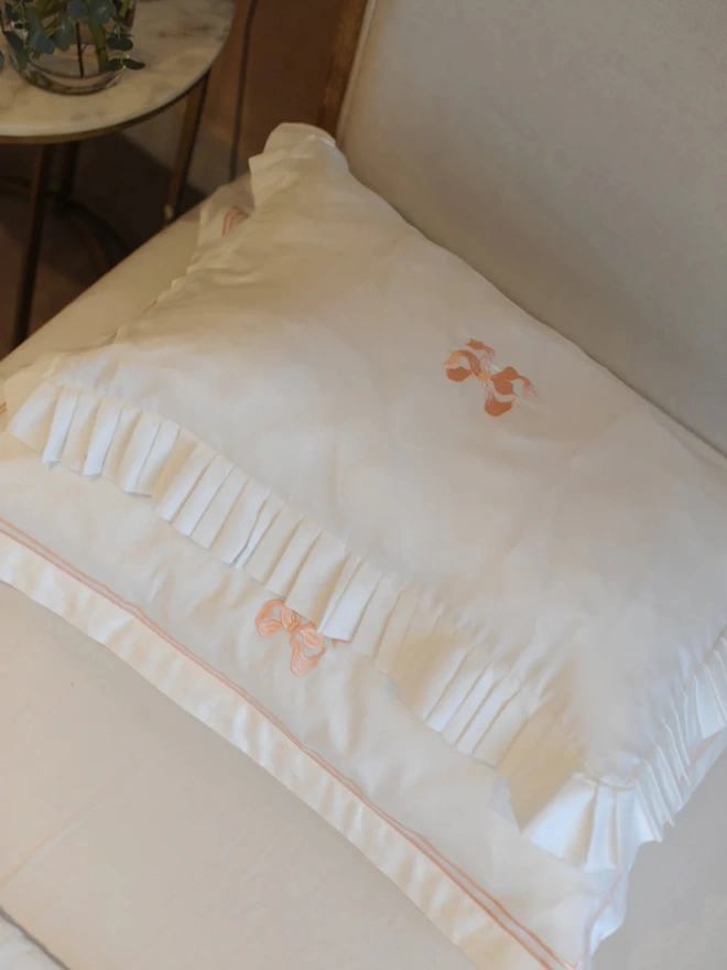Arabella Bow Ruffle Frill Pillow Case