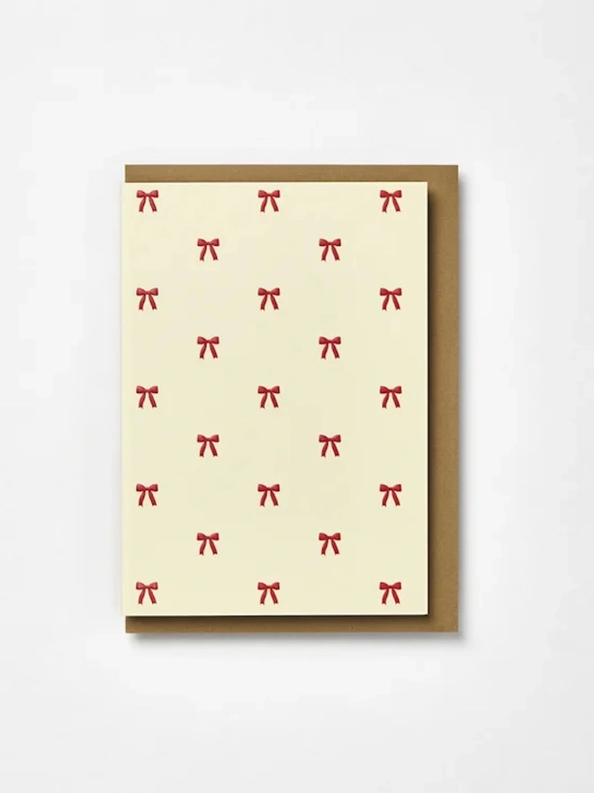Embossed Red Bows Blank Seasonal Christmas Cards (Pack Of 6)
