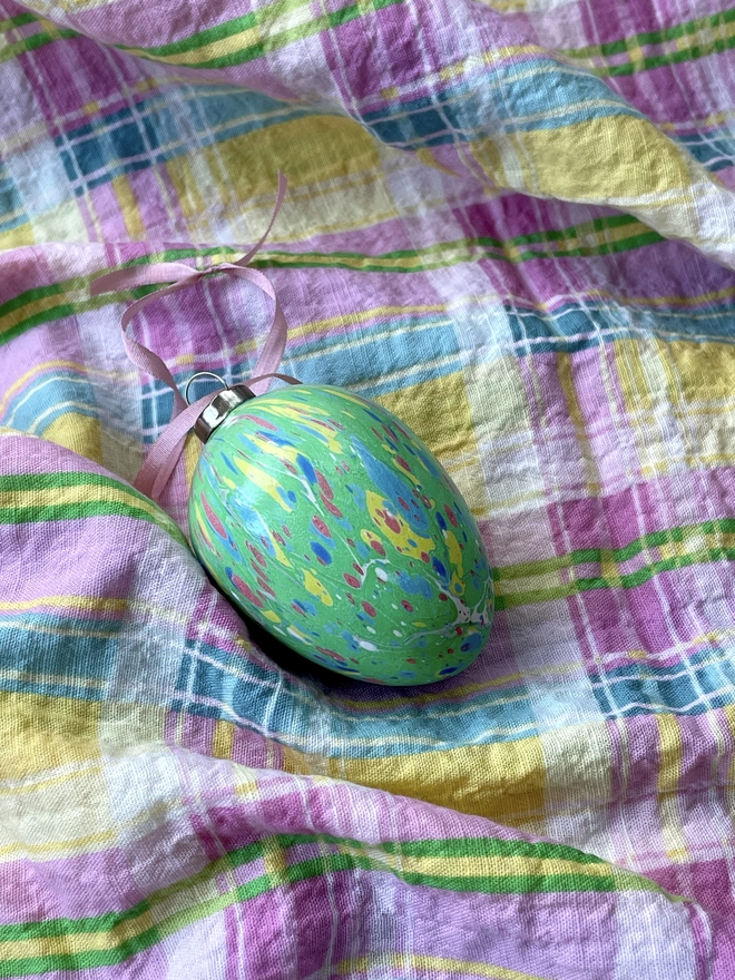 Hand-marbled ceramic hanging Easter egg