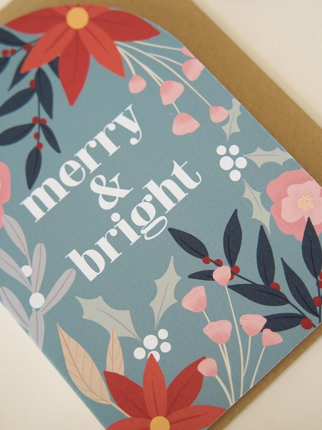 Merry and bright botanical floral Christmas card
