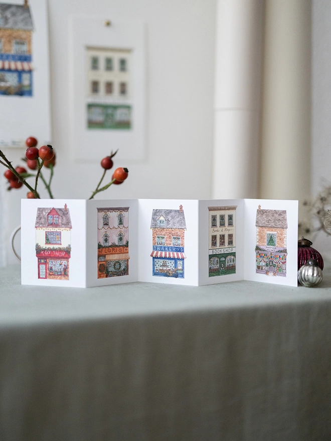 Festive shop fronts concertina card