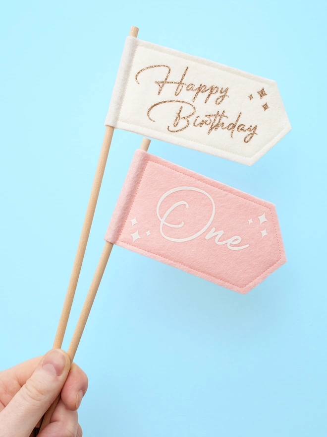 Handheld happy birthday flags