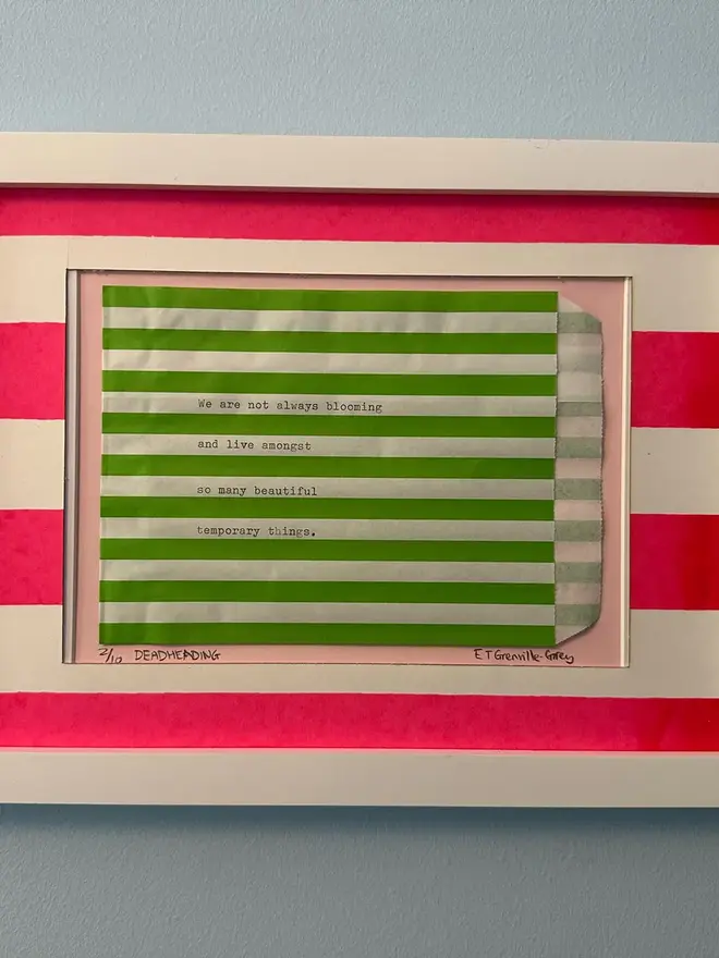 striped a4 / a5 screen print photo mount. pink variant showed in landscape orientation.