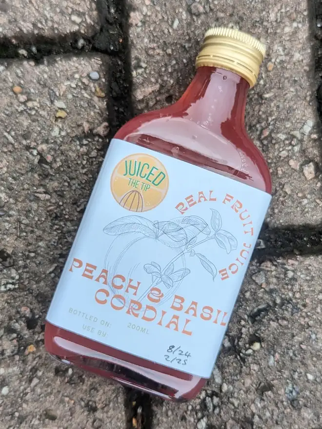 peach basil fruit cordial juice bottle