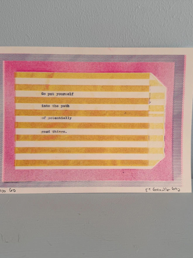 orange and pink risograph wall art print bright 