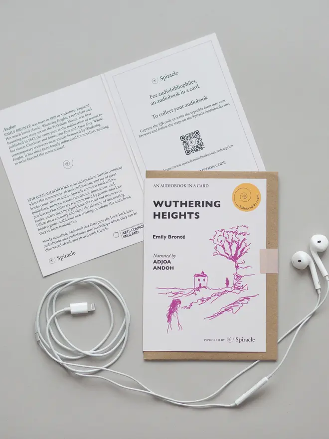 Wuthering Heights By Emily Brontë Audiobook In A Card, on a table.