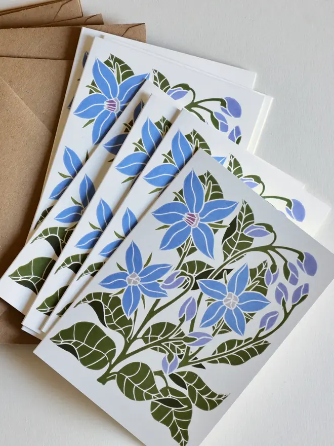 borage flower print notecards