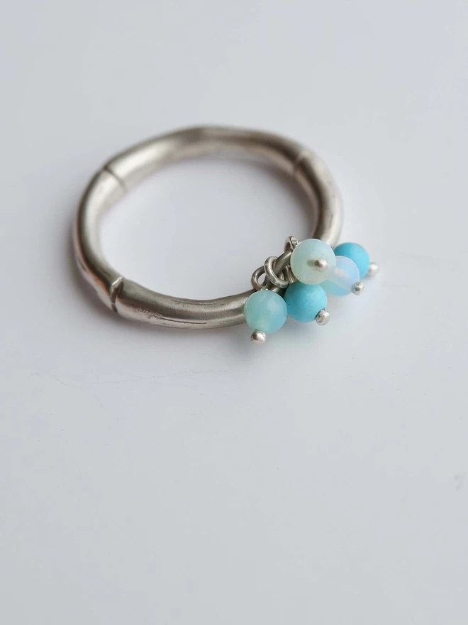 bamboo bauble ring in sterling silver with turquoise beads