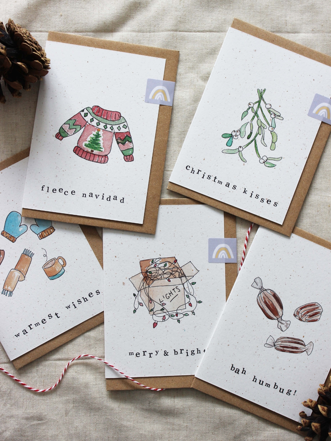'An Eco-Friendly Christmas' Punny Card 5 Pack on natural material
