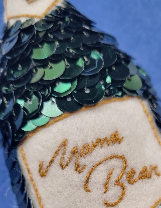Embroidered Sequinned Champagne Bottle Ornament