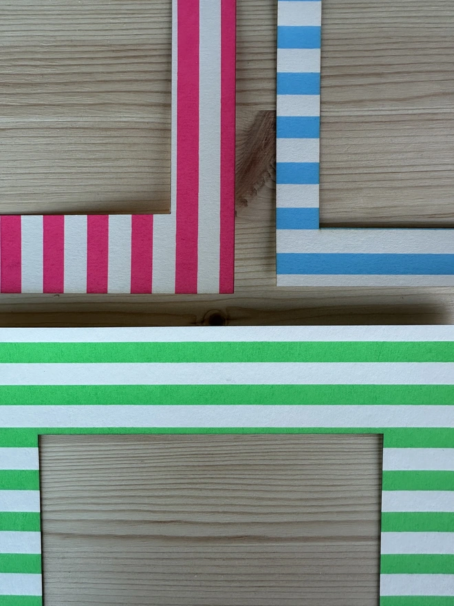  thin blue, pink and green striped picture mount