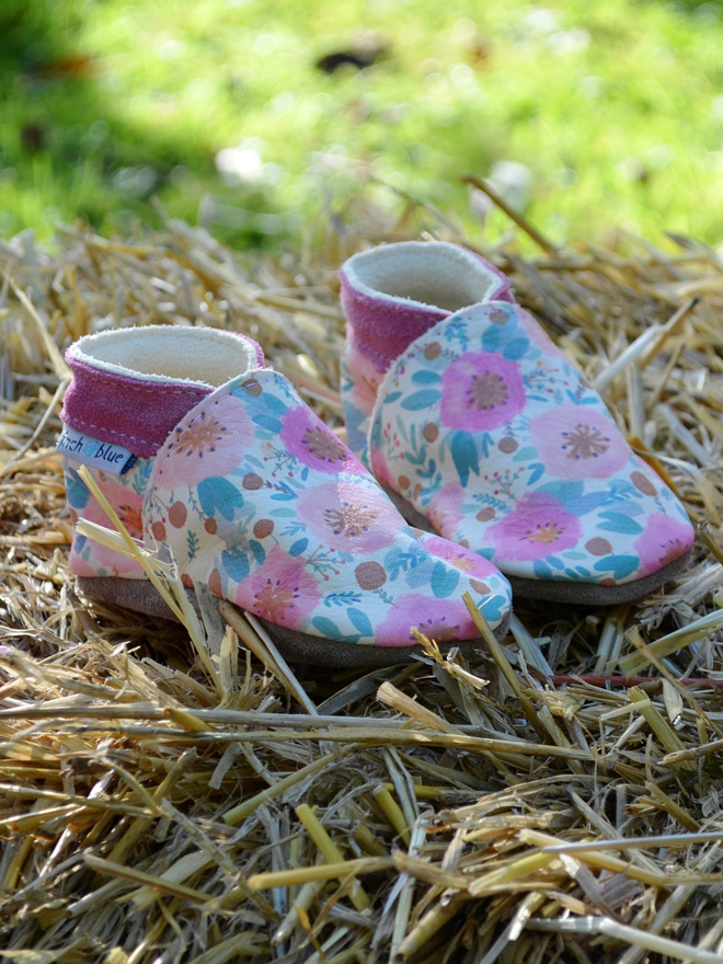 pink floral rose baby shoes