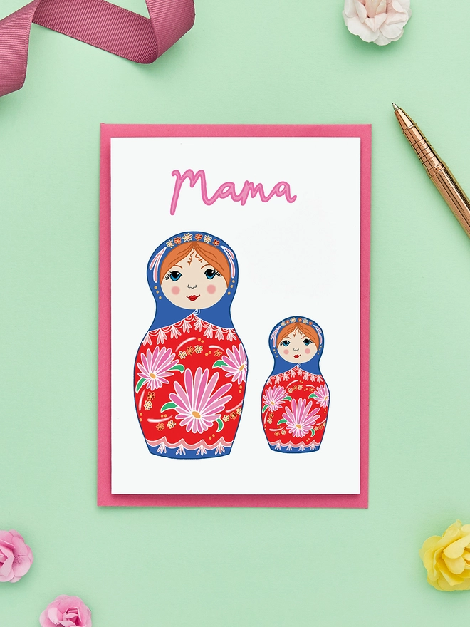 Cute Mother's Day card featuring two russian dolls