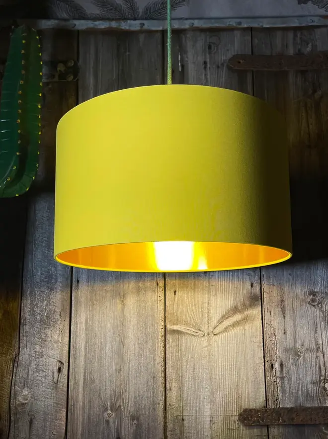 Banana Yellow Cotton Drum Lampshade with Gold Lining