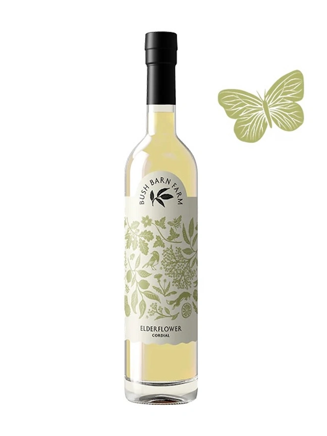 Elderflower Cordial (Set Of 1, 2, 3 Or 4), the bottle of cordial on a white surface. 