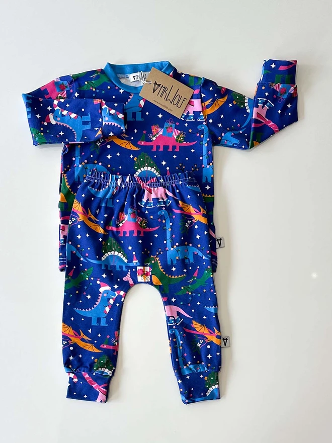 Baby and toddler lounge set in festive dino print