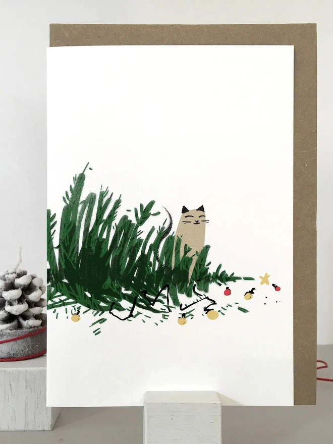Naughty Cat Christmas Card And Gift Wrap Bundle